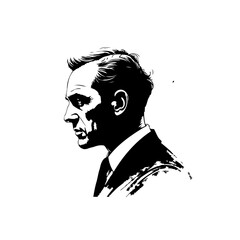 Monochrome portrait of a thoughtful man in suit with artistic brushstrokes