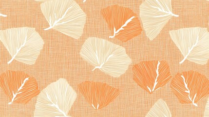 Obraz premium Seamless Pattern Design Orange Beige Leaves Fabric Print