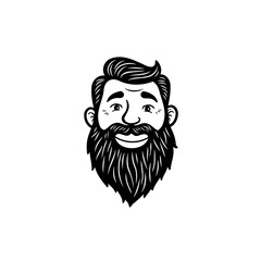 Black and white vector illustration of a smiling bearded man's face portrait