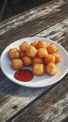 Crispy fried cubes on white plate