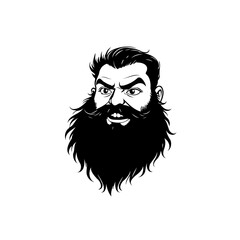 Monochrome Portrait of an Angry Bearded Man with Intense Stare and Full Beard