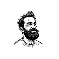 Artistic Black and White Portrait of a Bearded Man with Expressive Eyes