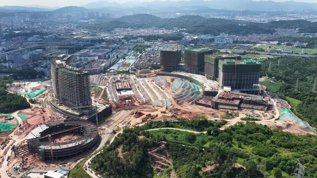 kyview of BYD Global Center in Pingshan, Shenzhen,a research hub with advanced labs, offices, and facilities, driving automotive innovation and new energy vehicle industry development