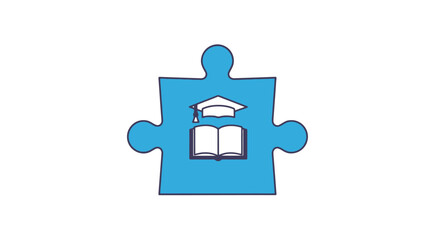 Obraz premium Education and Learning Concept: Puzzle Piece with Graduation Cap and Open Book Icon