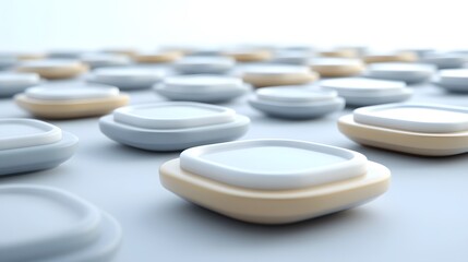Abstract 3D Render Stacked Square Platforms Minimalist Design