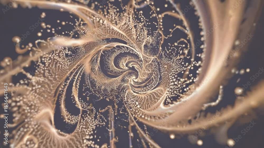 Poster golden fractal swirling, creating a mesmerizing vortex with intricate details and luminous particles