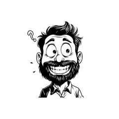 Cartoon man with a question mark, humor and friendly demeanor illustration