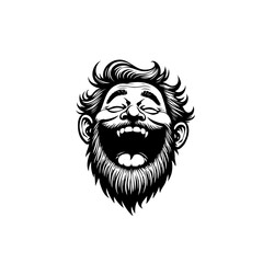 Expressive vector art: a bearded man with wild hair roaring with laughter