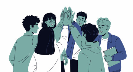 Team High Five: Collaborative Success Illustration