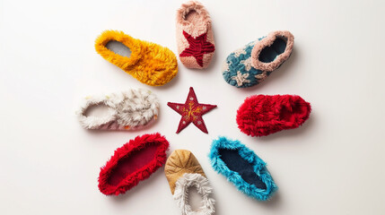 Assorted Patterns of Cozy Fuzzy Slippers on white background.PNG