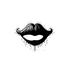 Abstract monochrome illustration of stylized lips with drips and splash effect