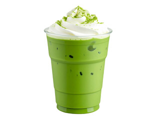 Chilled Matcha Green Tea Latte with Whipped Cream PNG