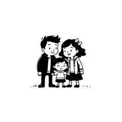 Illustration of a happy family, father, mother, and child in cartoon style