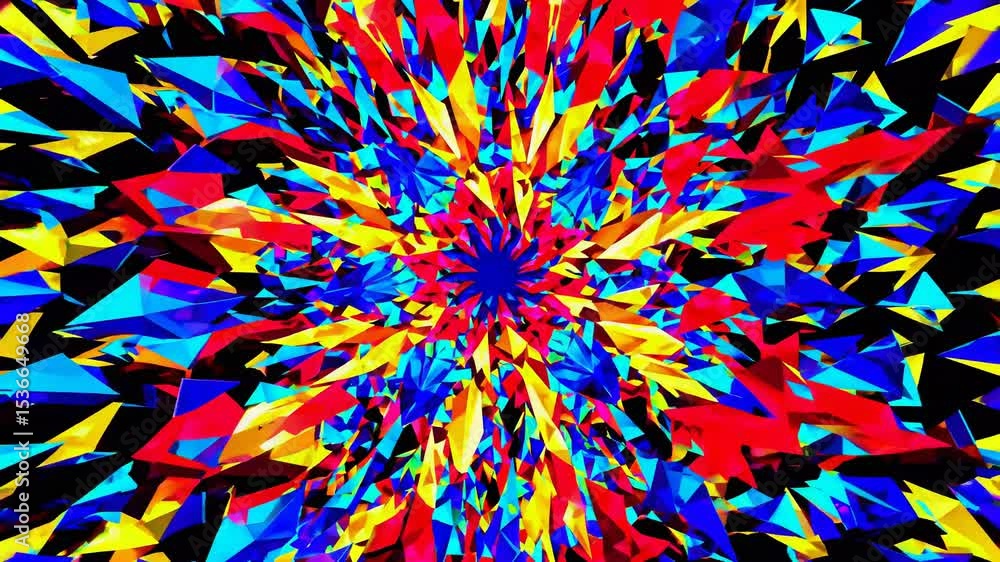 Poster colorful crystal triangles exploding from the center create a vibrant, dynamic background with a kal