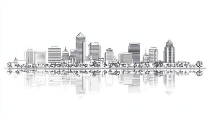 Fototapeta premium A clean vector illustration of Boise, Idaho’s city skyline featuring modern buildings with sharp outlines and reflective surfaces, set against a white background. 