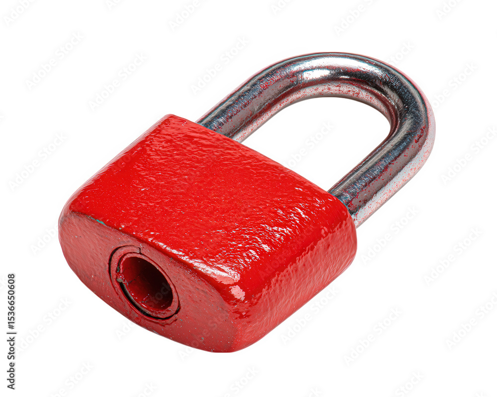 Poster red padlock with metal shackle isolated on transparency background, symbolizing security and protect