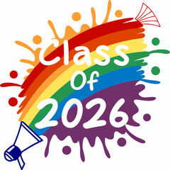 Class of 2026 rainbow megaphone announcement design