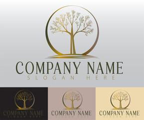 A professionally designed circle tree vector logo representing nature and longevity.