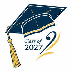 Class of 2027 graduation cap design gold and blue