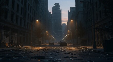 Post-Apocalyptic City Street at Dawn