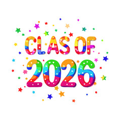 Class of 2026 rainbow design with stars transparent background