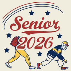 Senior 2026 graduation design illustration with students and stars