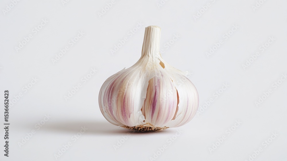 Poster garlic bulb on plain background in studio setting