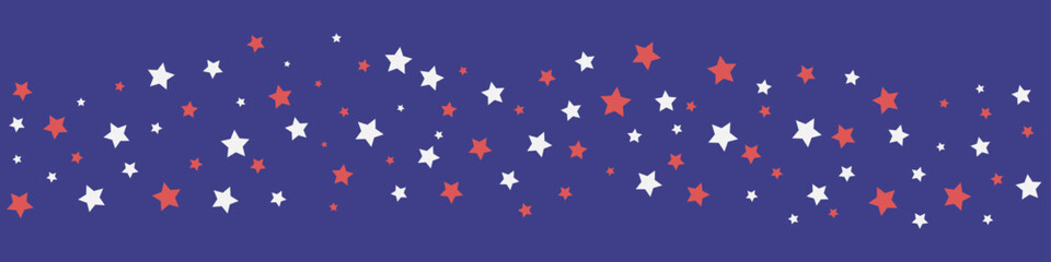 Red and blue Stars seamless border. Patriotic banner for USA Independence Patriot Labor Day holidays. Pattern in flat style.