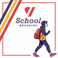 School branding illustration student walking backpack