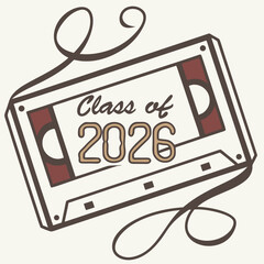Class of 2026 cassette tape graduation design retro vintage