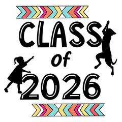 Class of 2026 graduation design with silhouettes on white background