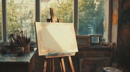 Artist's Studio: An Unfinished Canvas Stands Ready for Creative Expression