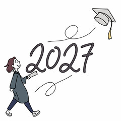 Happy graduation 2027 graduate walking away diploma cap