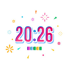 Colorful 2026 time design element with transparent background