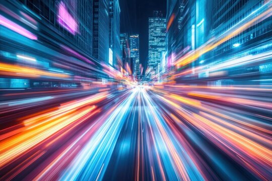 Speed light trails lights city cityscape.