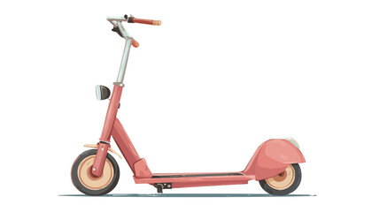 A digital illustration of a pink electric scooter.  The scooter is shown in profile view against a pure white background. The illustration style is realistic, with attention to detail in depicting