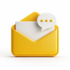Icono 3d de correo electrónico amarillo con burbuja de notificación sobre un fondo blanco