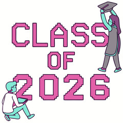 Class of 2026 graduation pixel art illustration with transparent background