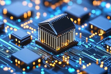 Obraz premium Government Building Model on Circuit Board