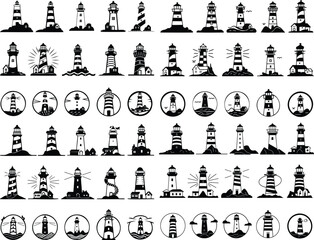 Lighthouse Vector Illustration with Coastal Elements colection