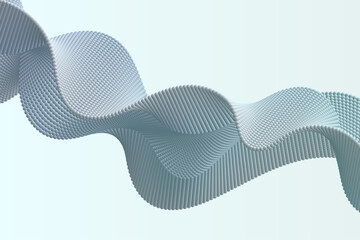 Artistic wave composed of small particles with a textured 3D volume effect in a minimal wavy background