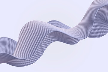 Stylized abstract wave of particles creating motion and volume against a soft blue and white gradient background