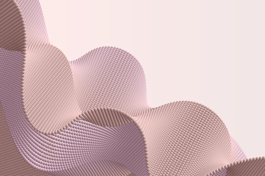 Flowing 3D ribbon built from particles creating a textured volume in a modern abstract wavy design