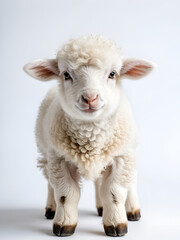 Fototapeta premium Adorable lamb with woolly fur on a white background