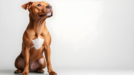 Adorable Brown Pit Bull Terrier Dog Sitting Studio Shot on White Background
