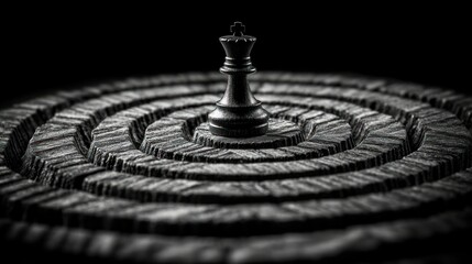Naklejka premium Strategic black king chess piece, central focus, intricate circular design