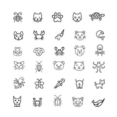 Fototapeta premium Cute Hand-Drawn Animal Line Icons Set – 30 Minimal Pet & Wildlife Vector Illustrations