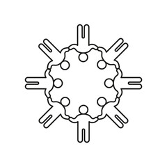 Children group boy and girl black icon silhouette in circle. Kids together. Symbol little people. Vector illustration