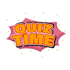 Quiz time text, playful typography, kids quiz, learning, education, pop style, vibrant, neon, fun, retro, cheerful.