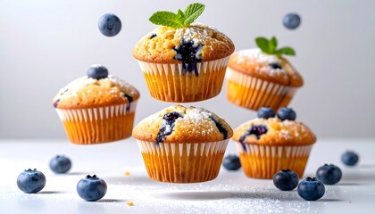 Floating Blueberry Muffins A Delightful Culinary Image
